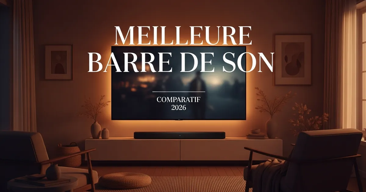 Barre de son sous un téléviseur dans un salon — illustration du comparatif Espace Tech